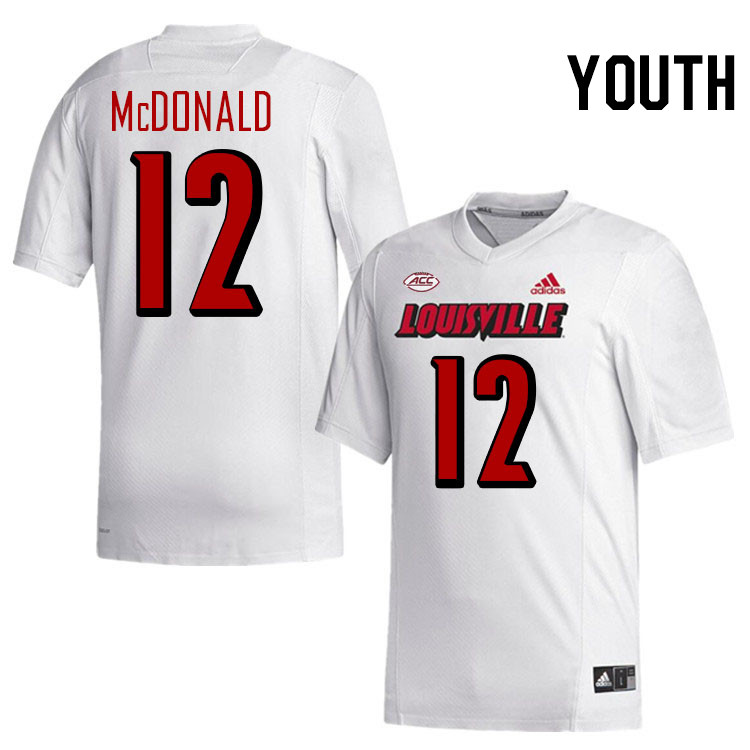 Youth #12 Tamarion McDonald Louisville Cardinals College Football Jerseys Stitched-White